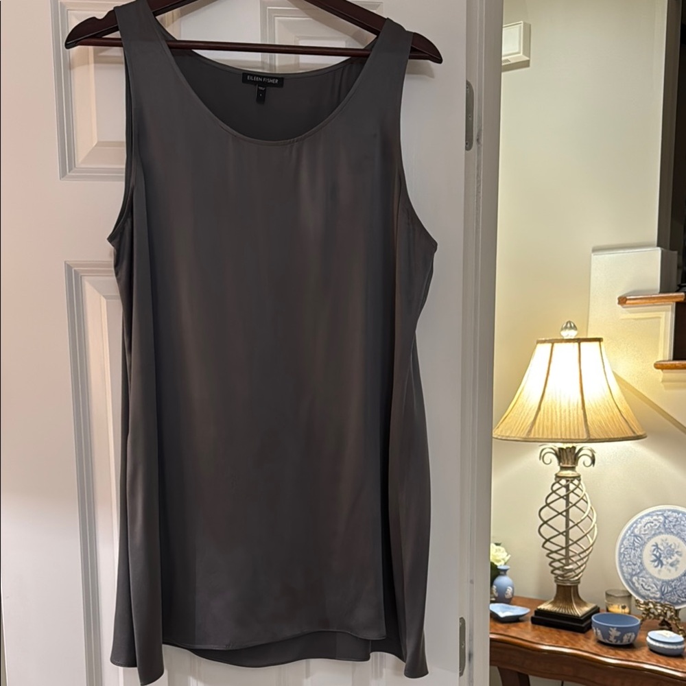 Eileen Fisher Elegant Gray Sleeveless Silk Top